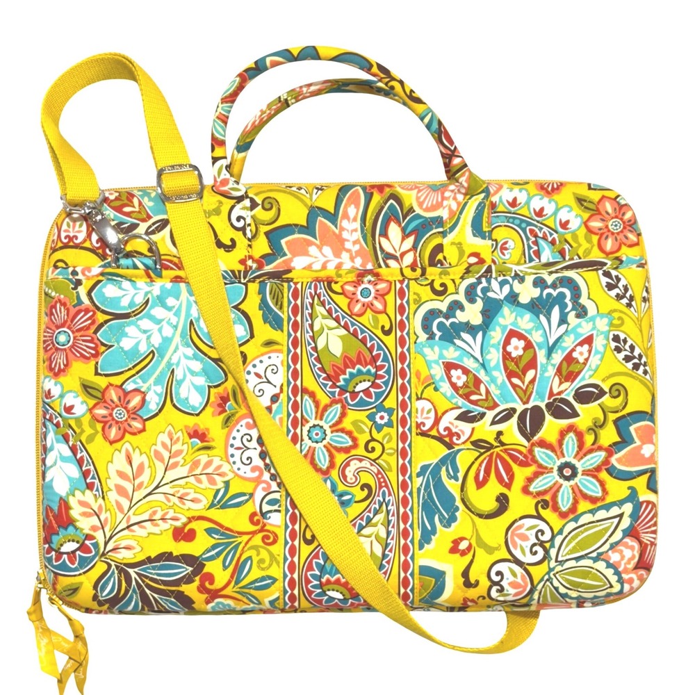 Vera Bradley Laptop Case Women Yellow Floral Paisley Cotton Quilted Boho Sleeve
